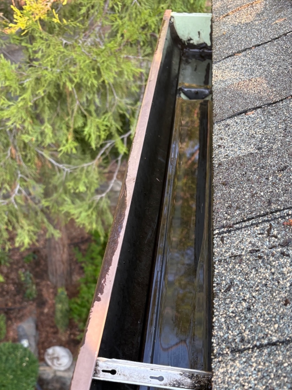 Clean gutters after removal of leaves and debris in Ashland, Oregon.